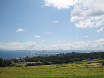 田園と琵琶湖を望む