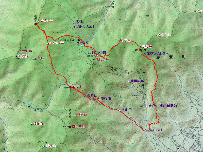 武奈ヶ岳、釈迦岳の地図